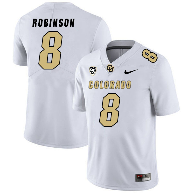 Men #8 Jahquez Robinson Colorado Buffaloes College Football Jerseys Stitched Sale-White - Click Image to Close